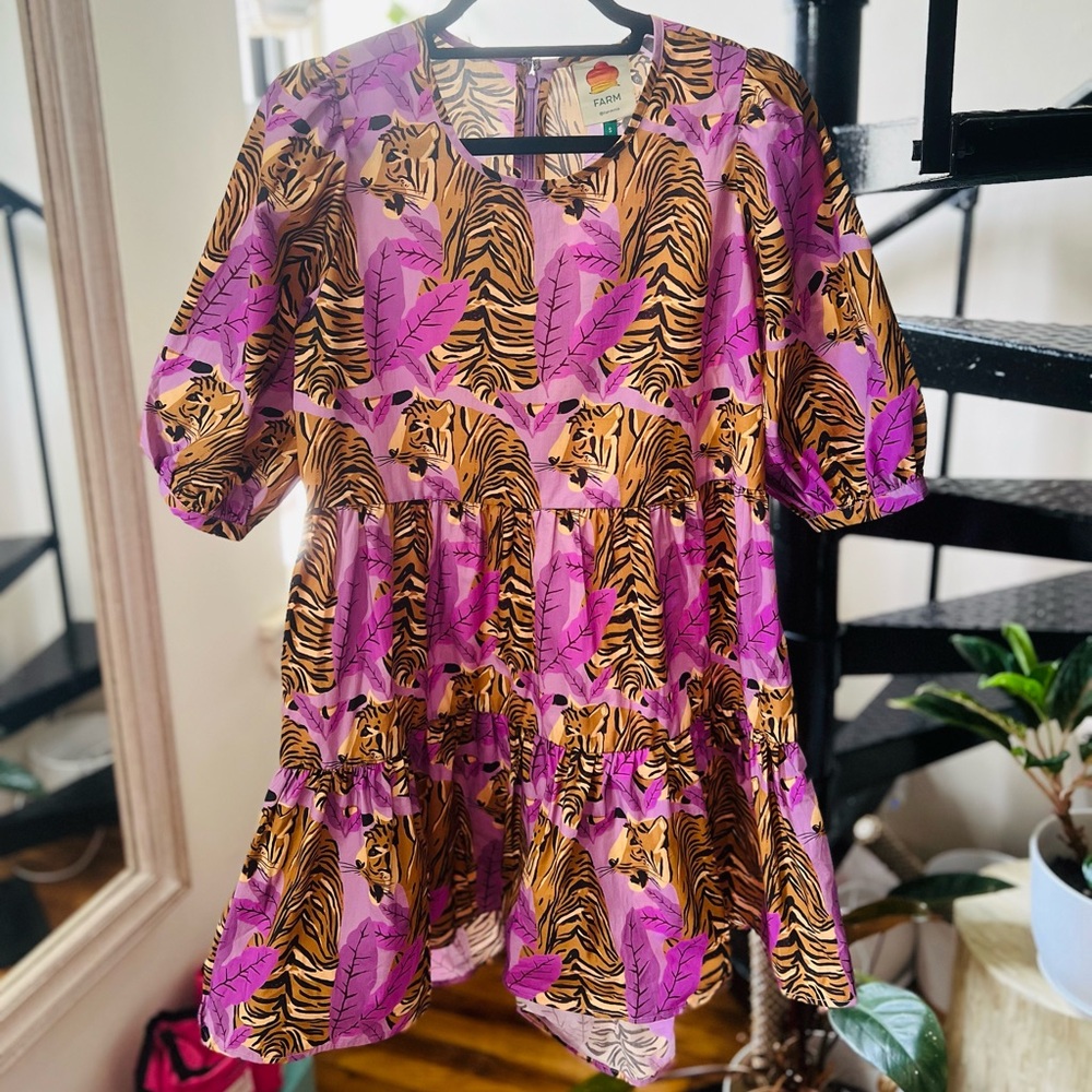 Absolutely DROP DEAD GORGEOUS Farm Rio Tiger Puff Dress🐯